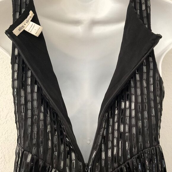 ALICE + OLIVIA SILK GEORGETTE BUBBLE HEM SEQUIN DRESS - Picture 11 of 15